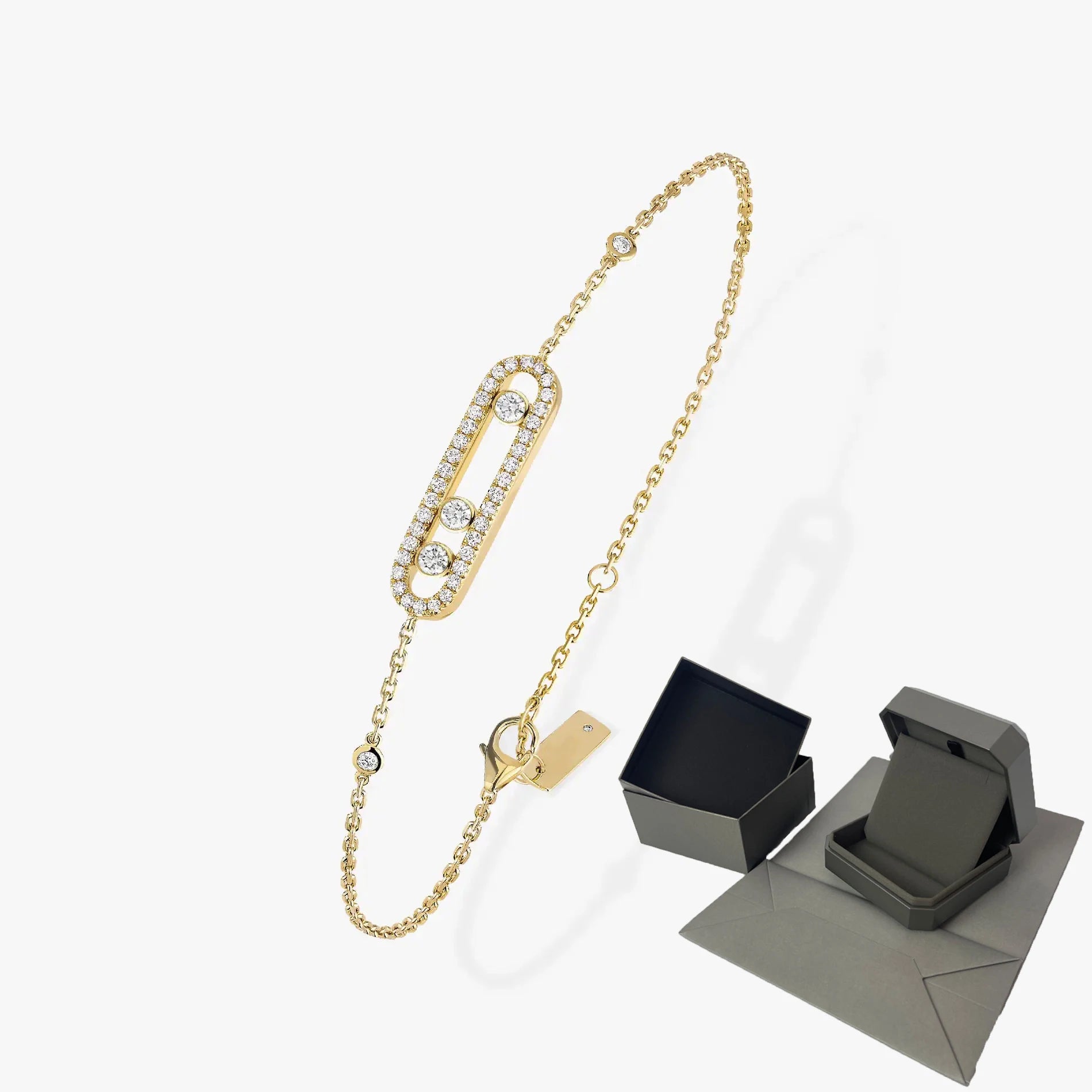 Bracelet Trois Pierres Mobiles Moissanite pour Femme