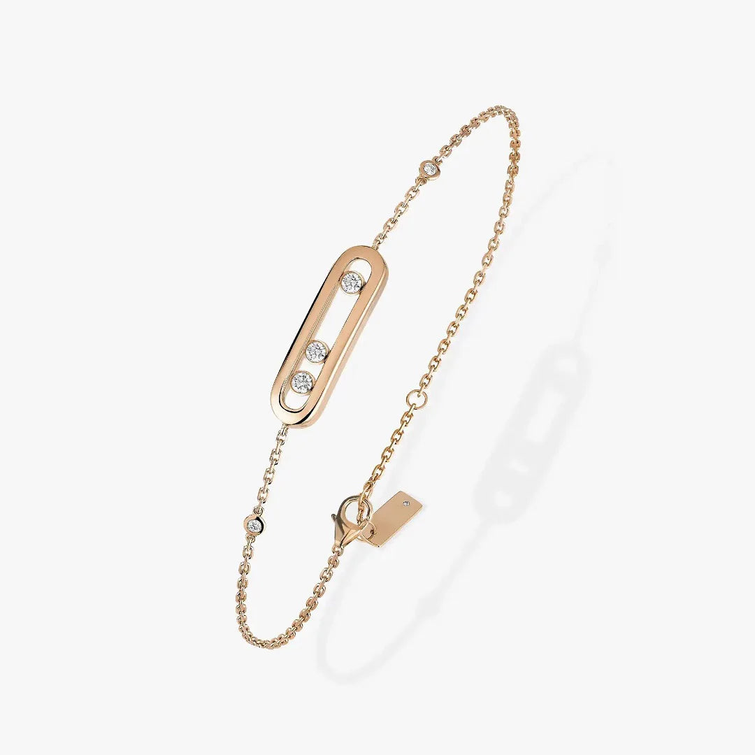 Bracelet Trois Pierres Mobiles Moissanite pour Femme