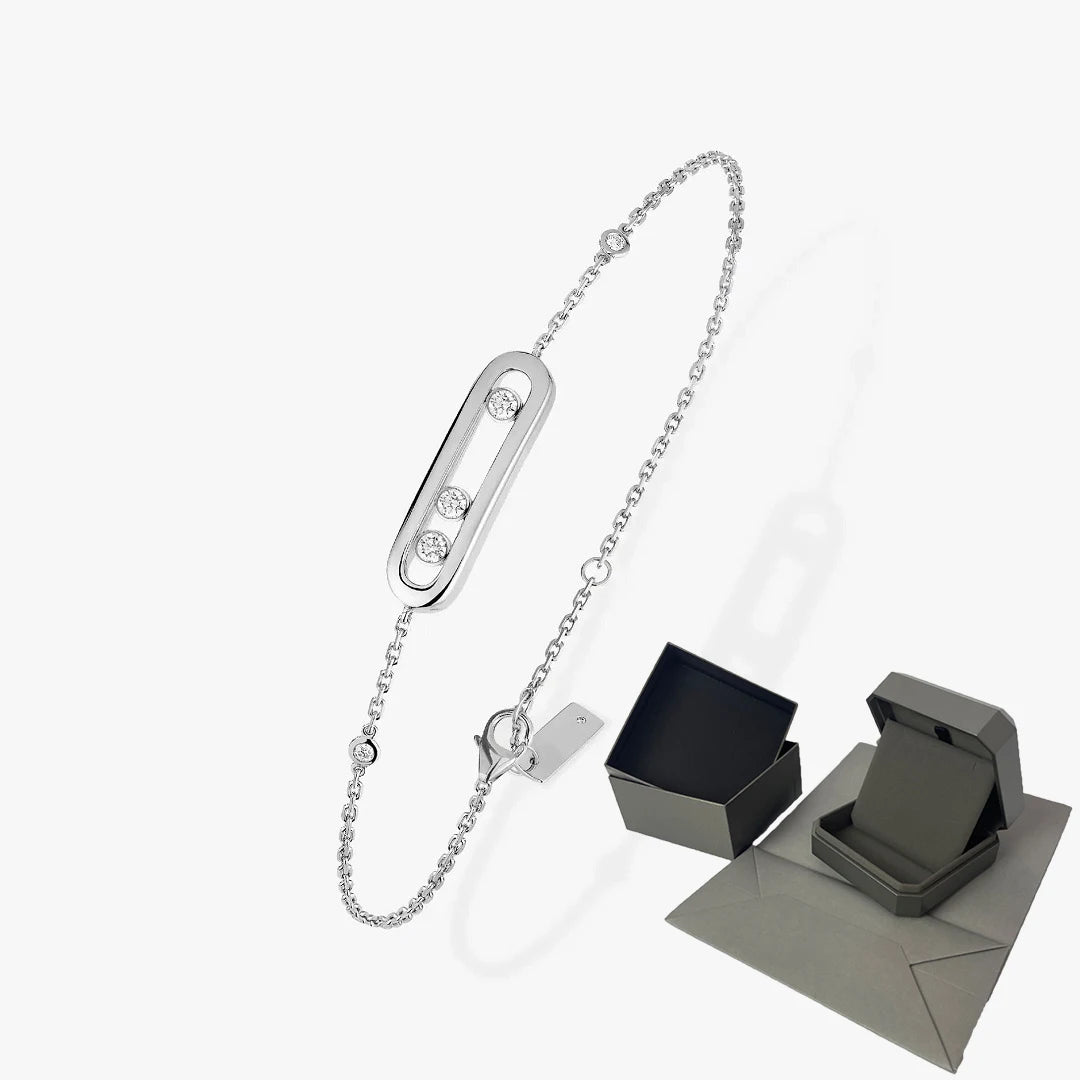 Bracelet Trois Pierres Mobiles Moissanite pour Femme