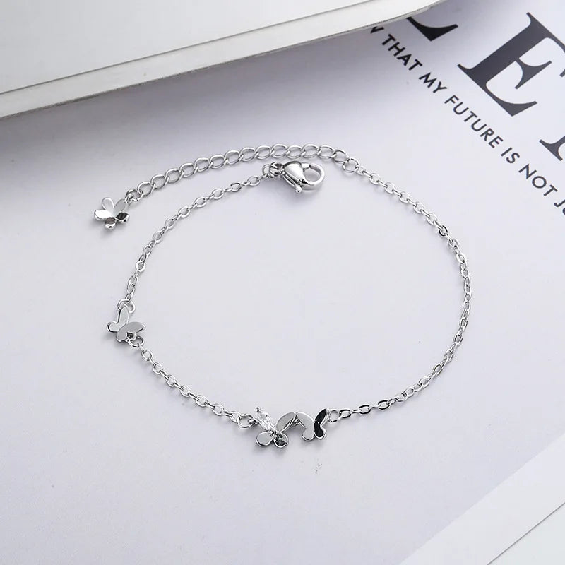 Bracelet Papillon Fleur pour Femme Argent S925 Réglable
