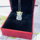 Pendentif Chat 2CT Moissanite Certifié GRA, Couleur D, Argent 925