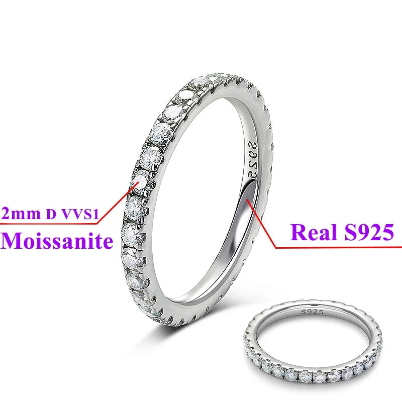 Bague Éternité Moissanite 2mm 3mm en Argent 925 avec Diamant Rond Blanc