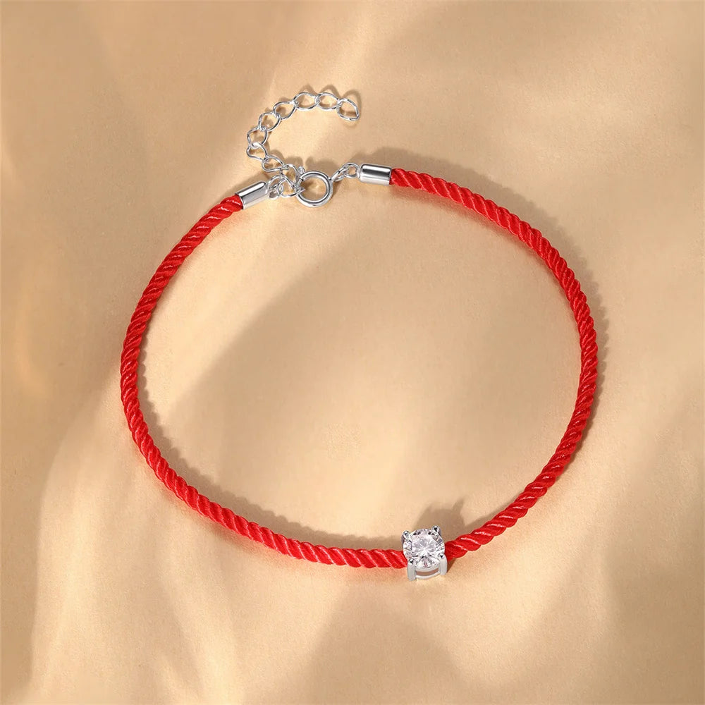 Bracelet Corde Rouge Diamant Moissanite Argent 925 Femme