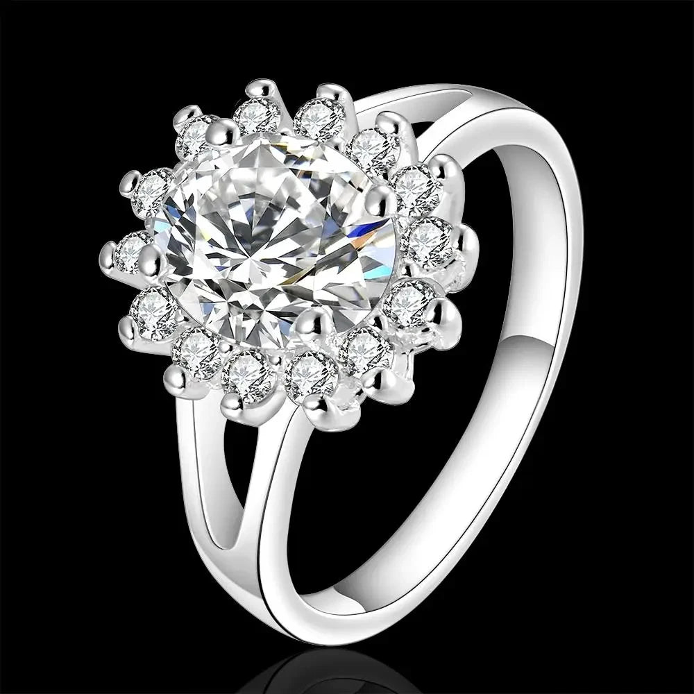 Bague Fleur en Cristal et Moissanite pour Femme en Argent 925