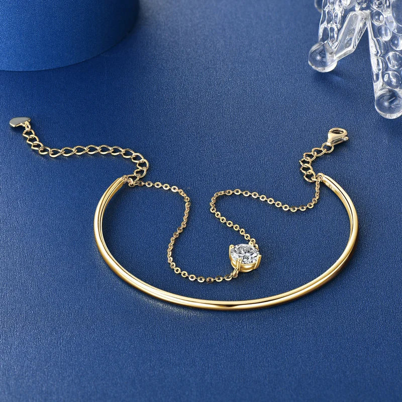 Bracelet Manchette Moissanite pour Femme Réglable 6.5 Argent S925