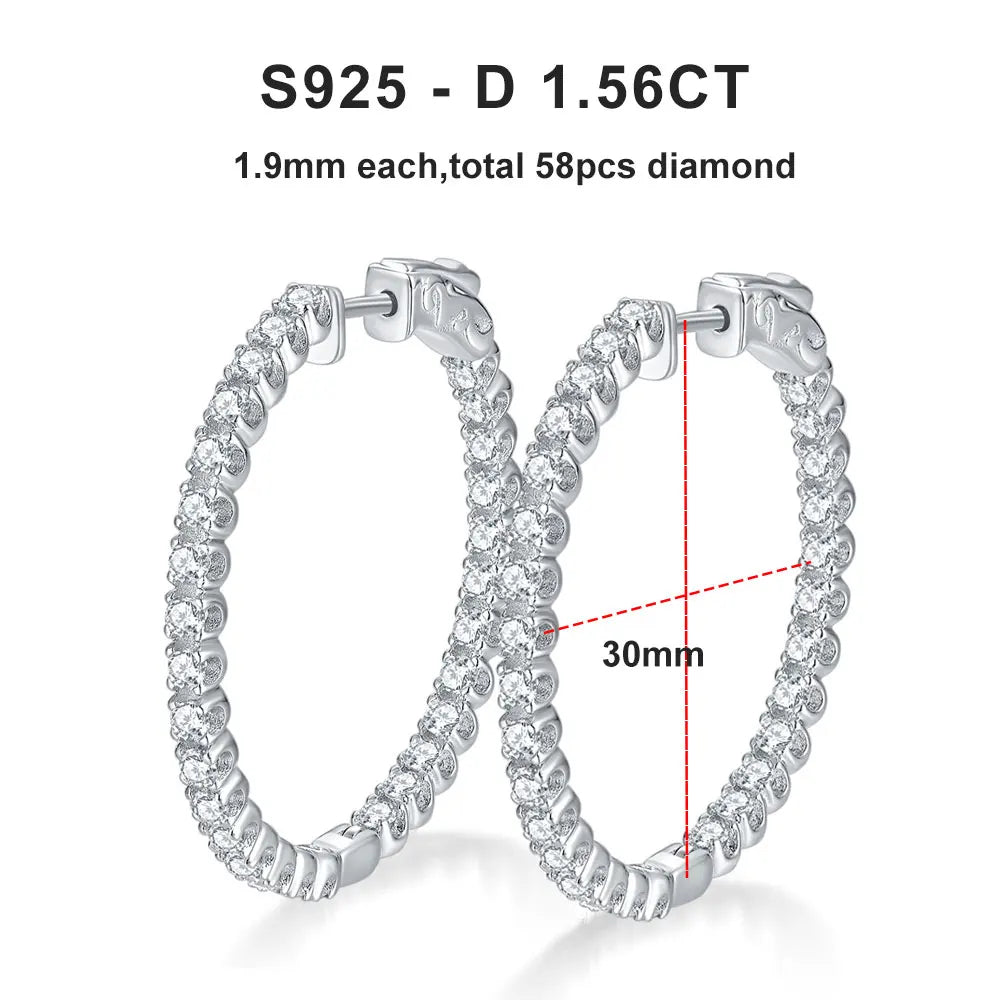 Créoles Moissanite 2mm D VVS1 pour Femme en Argent S925 Plaqué Or Blanc 18K