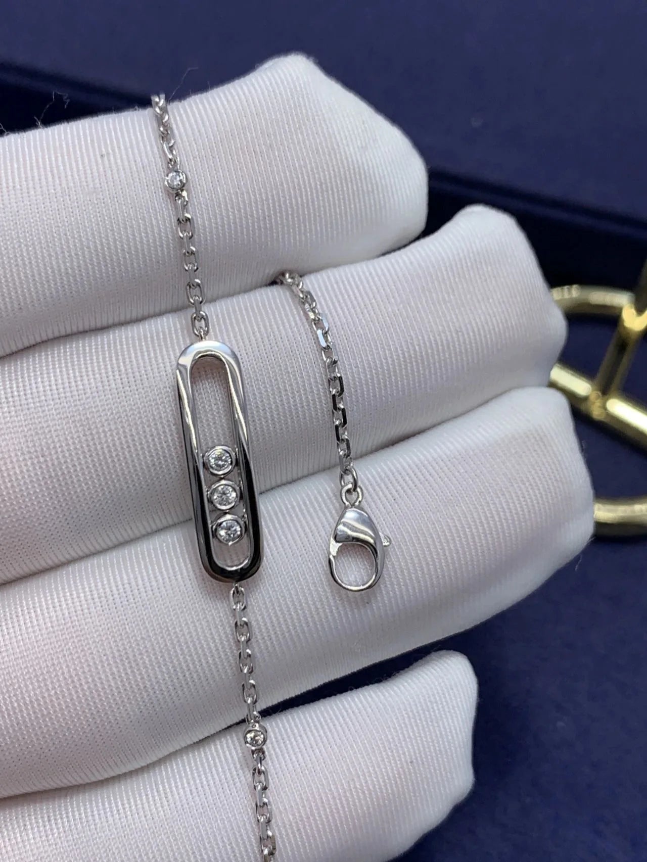 Bracelet Trois Pierres Mobiles Moissanite pour Femme