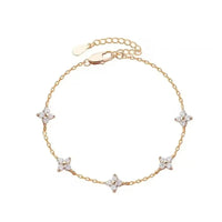 Bracelet Fleur à Quatre Feuilles en Zircon pour Femme Acier Inoxydable Doré