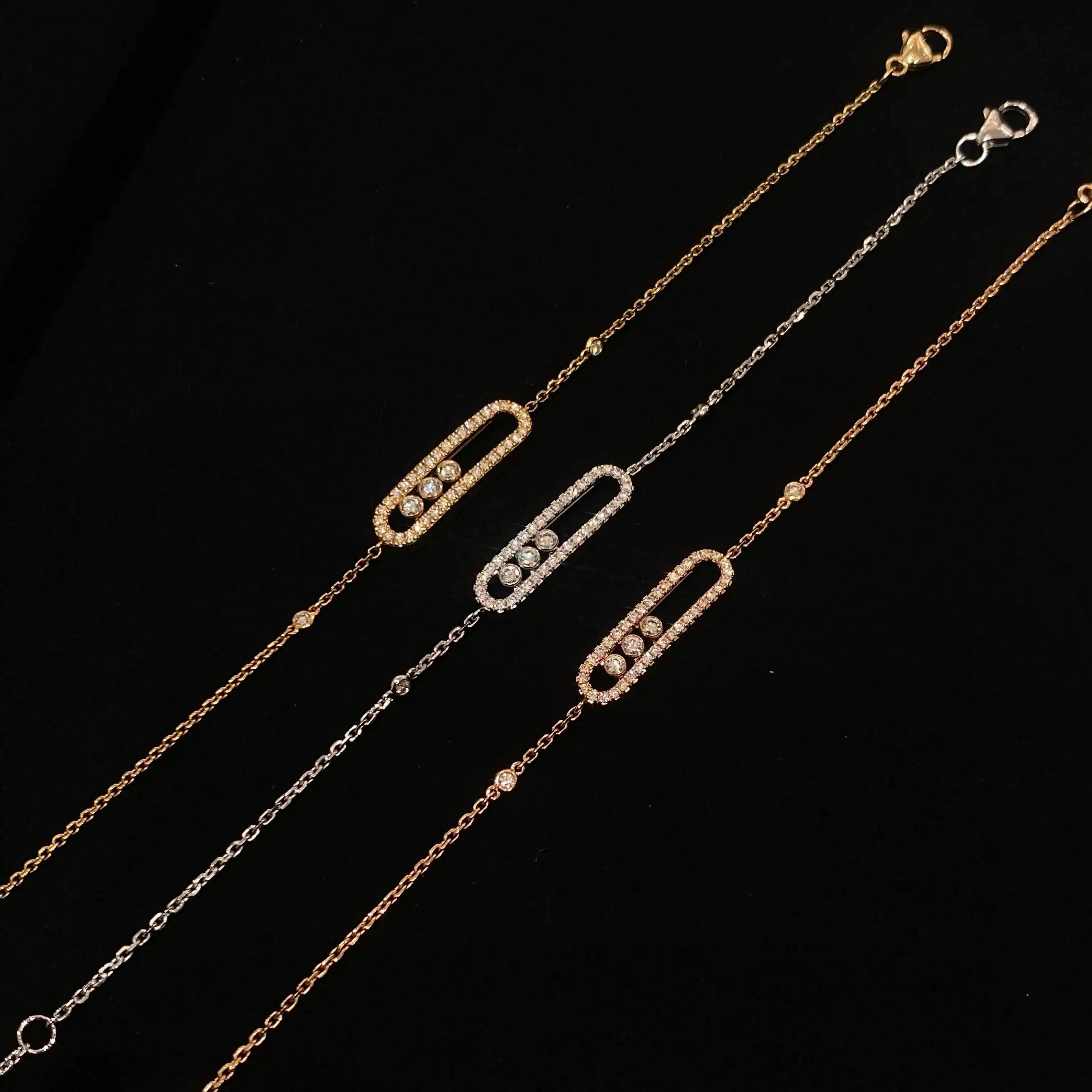 Bracelet Trois Pierres Mobiles Moissanite pour Femme