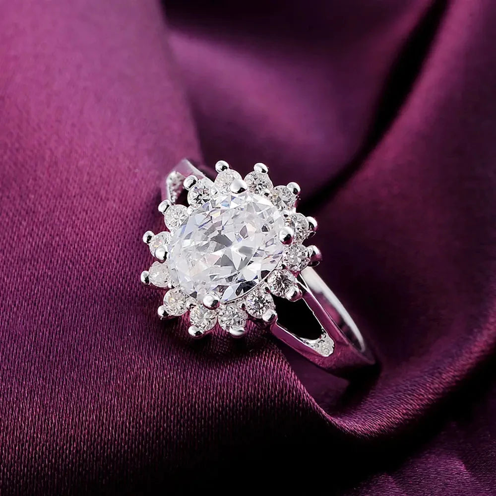 Bague Fleur en Cristal et Moissanite pour Femme en Argent 925