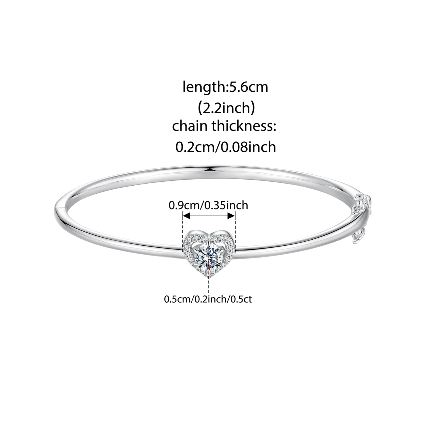 Bracelet Cœur Creux 0.5CT Moissanite en Argent 925
