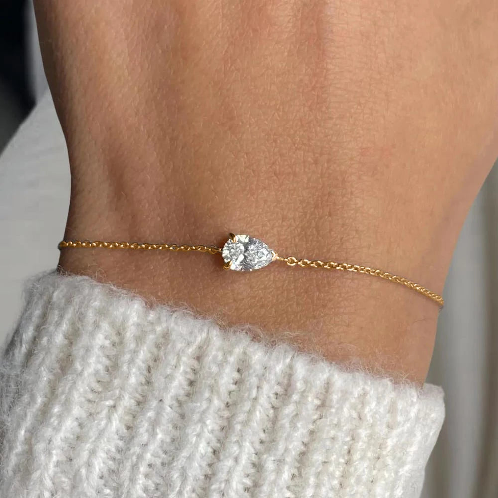 Bracelet Solitaire Moissanite pour Femme Coupe Poire Marquise Cœur