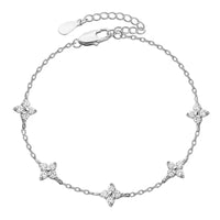 Bracelet Fleur à Quatre Feuilles en Zircon pour Femme Acier Inoxydable Doré