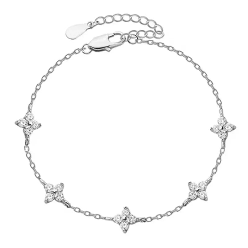 Bracelet Fleur à Quatre Feuilles en Zircon pour Femme Acier Inoxydable Doré